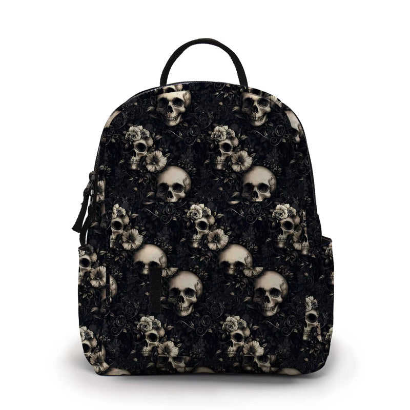Mini Backpack - Black Floral Skull