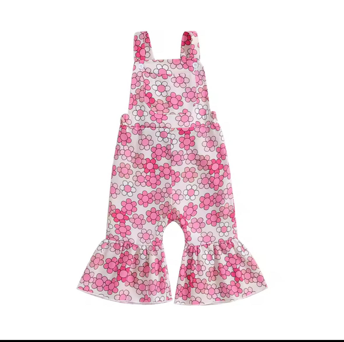 Pink Floral Button Bell Overalls-PREORDER