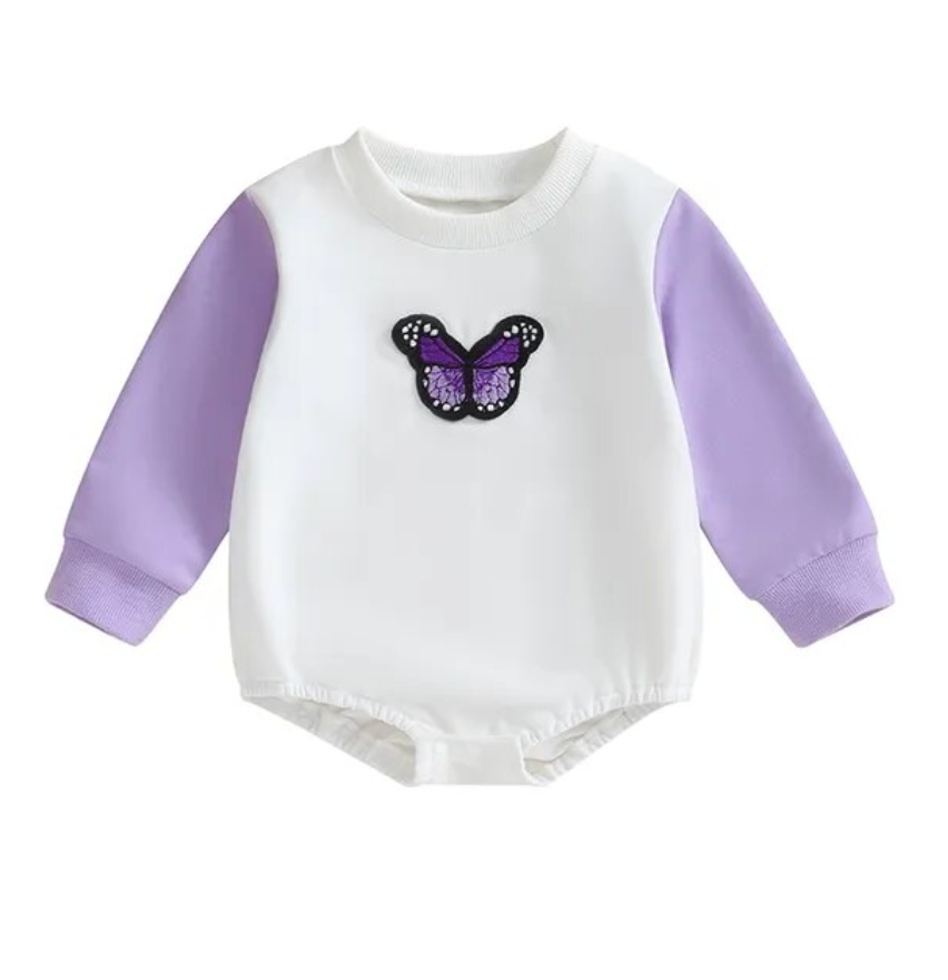 Embroidered Butterfly Purple Romper RTS
