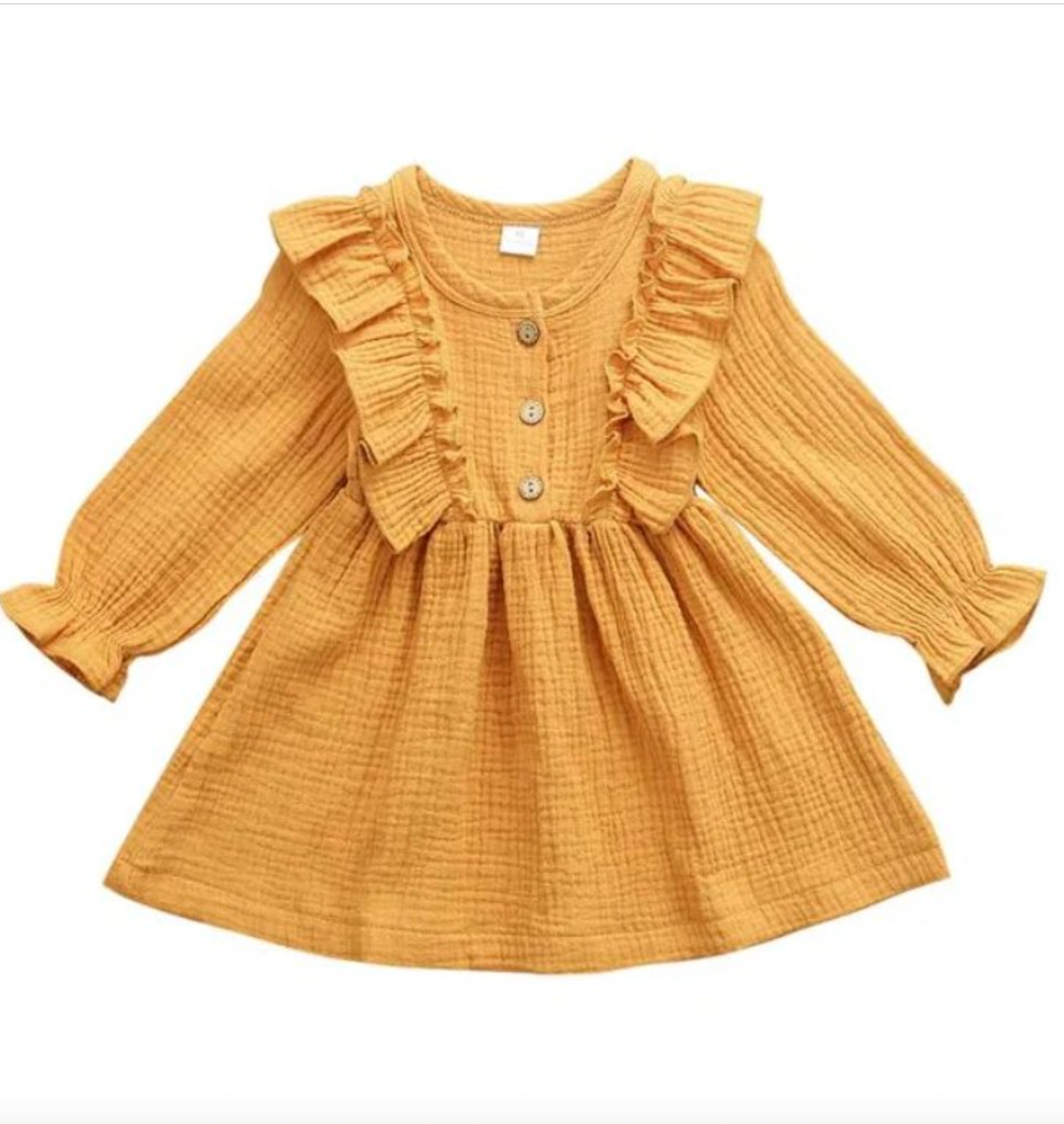Mustard Long Sleeve Ruffle Dress-READY TO SHIP