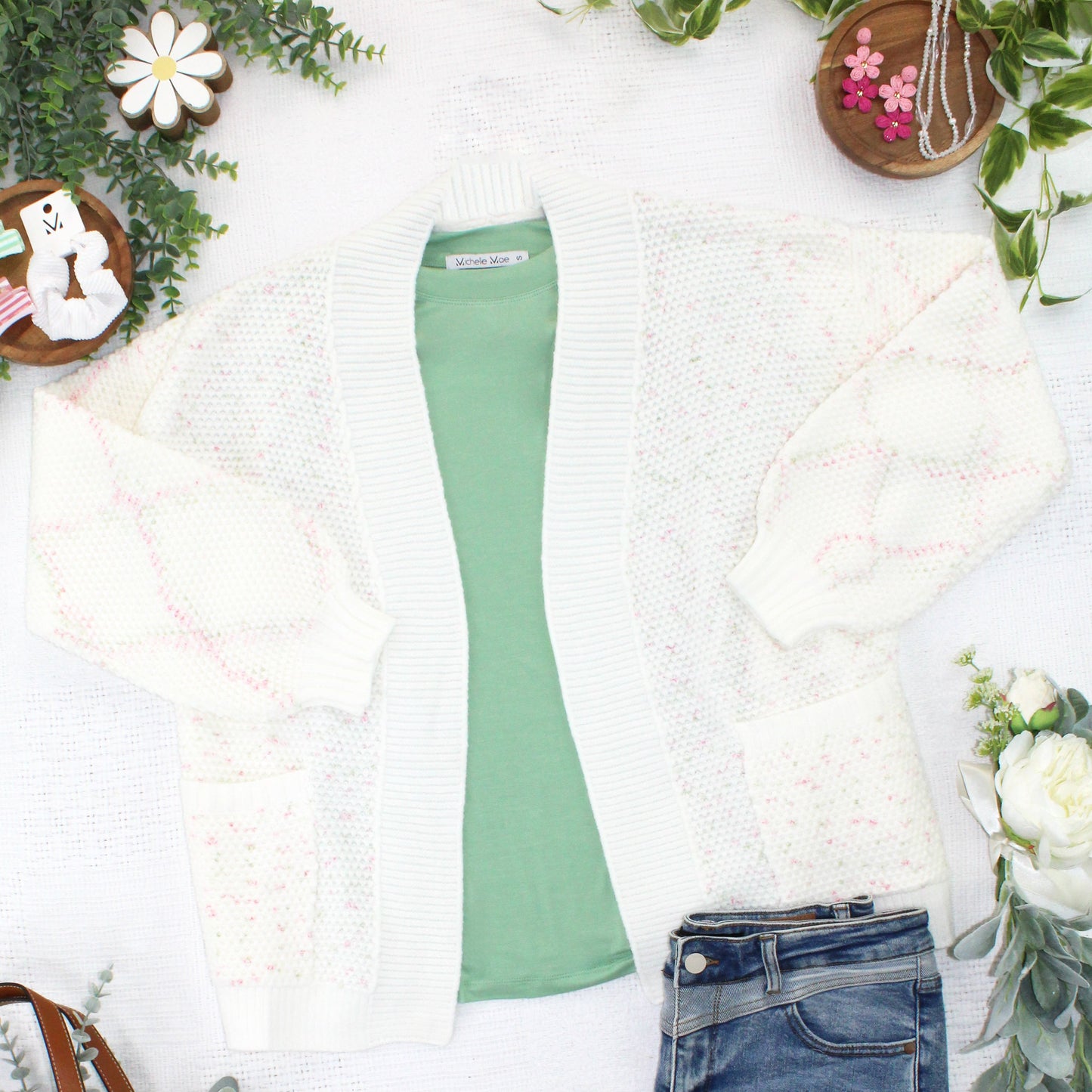 Kinsley Cardigan - Pink and Green Mix
