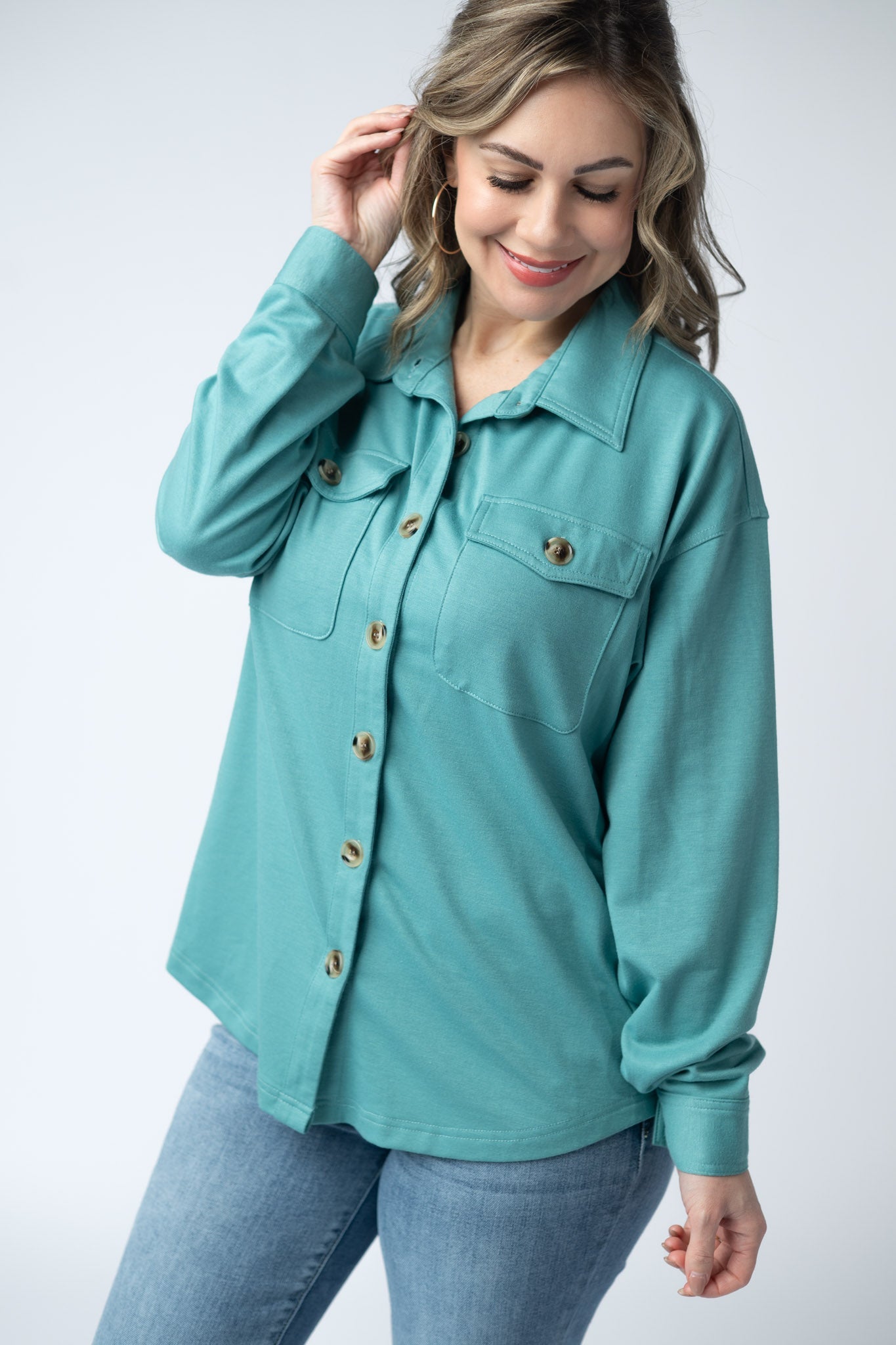 Brenna Button Down Top - Teal