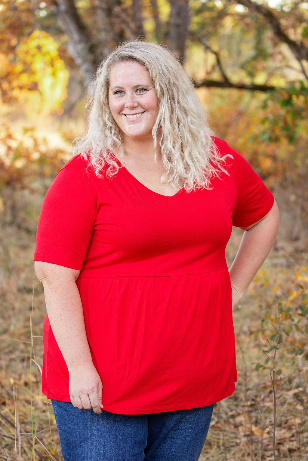 Sarah Ruffle Short Sleeve - Red