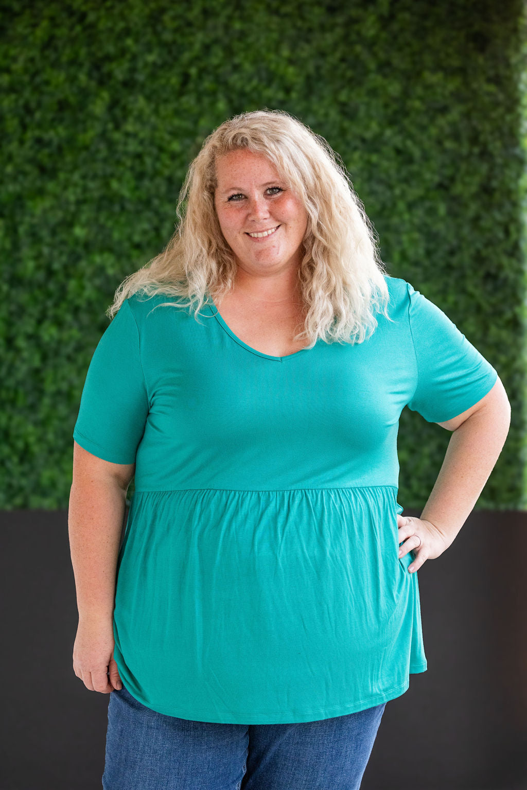 Sarah Ruffle Short Sleeve - Teal