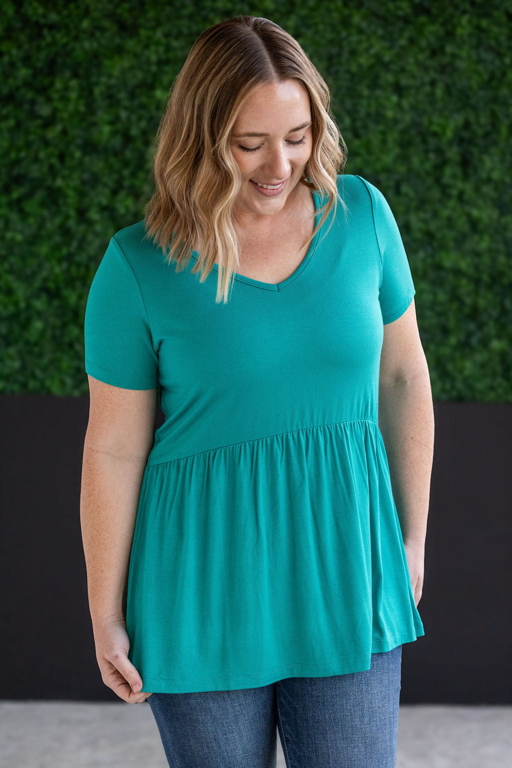 Sarah Ruffle Short Sleeve - Teal