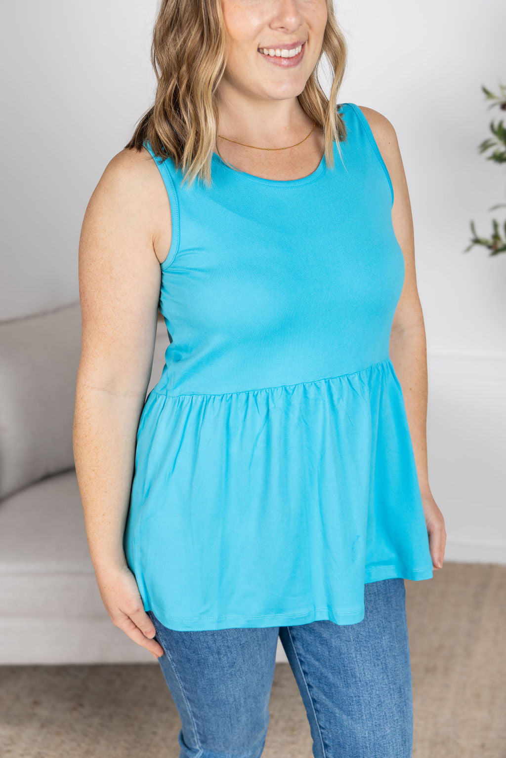 Renee Ruffle Tank - Ocean Blue