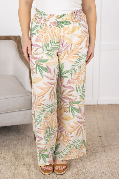 Presley Palazzo Pants - Mauve and Green Palm