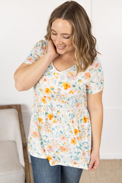 Sarah Ruffle Short Sleeve - Watercolor Floral