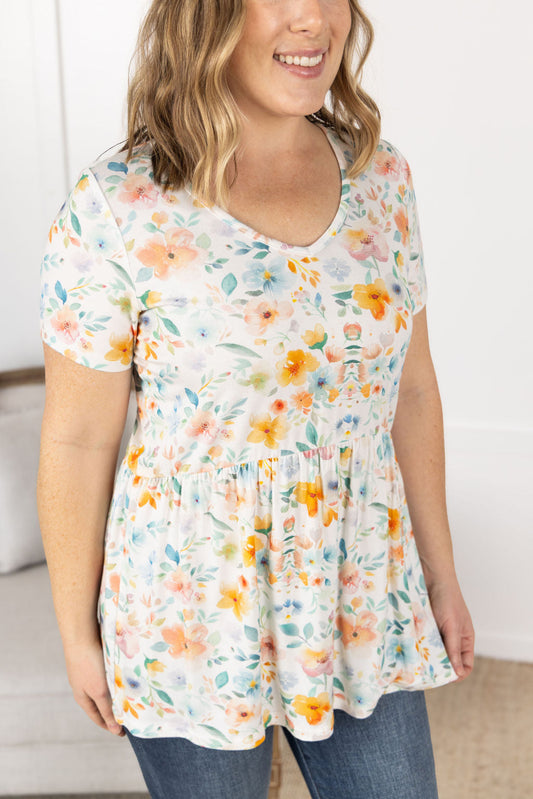 Sarah Ruffle Short Sleeve - Watercolor Floral