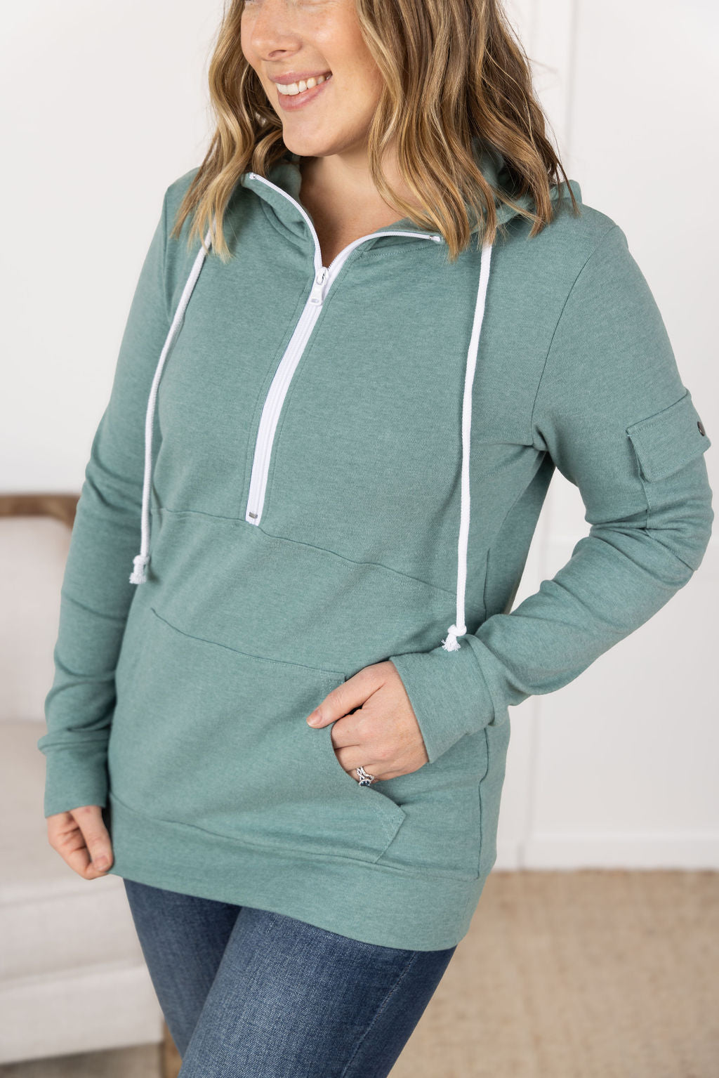 Pixie Pocket Halfzip Hoodie - Sage