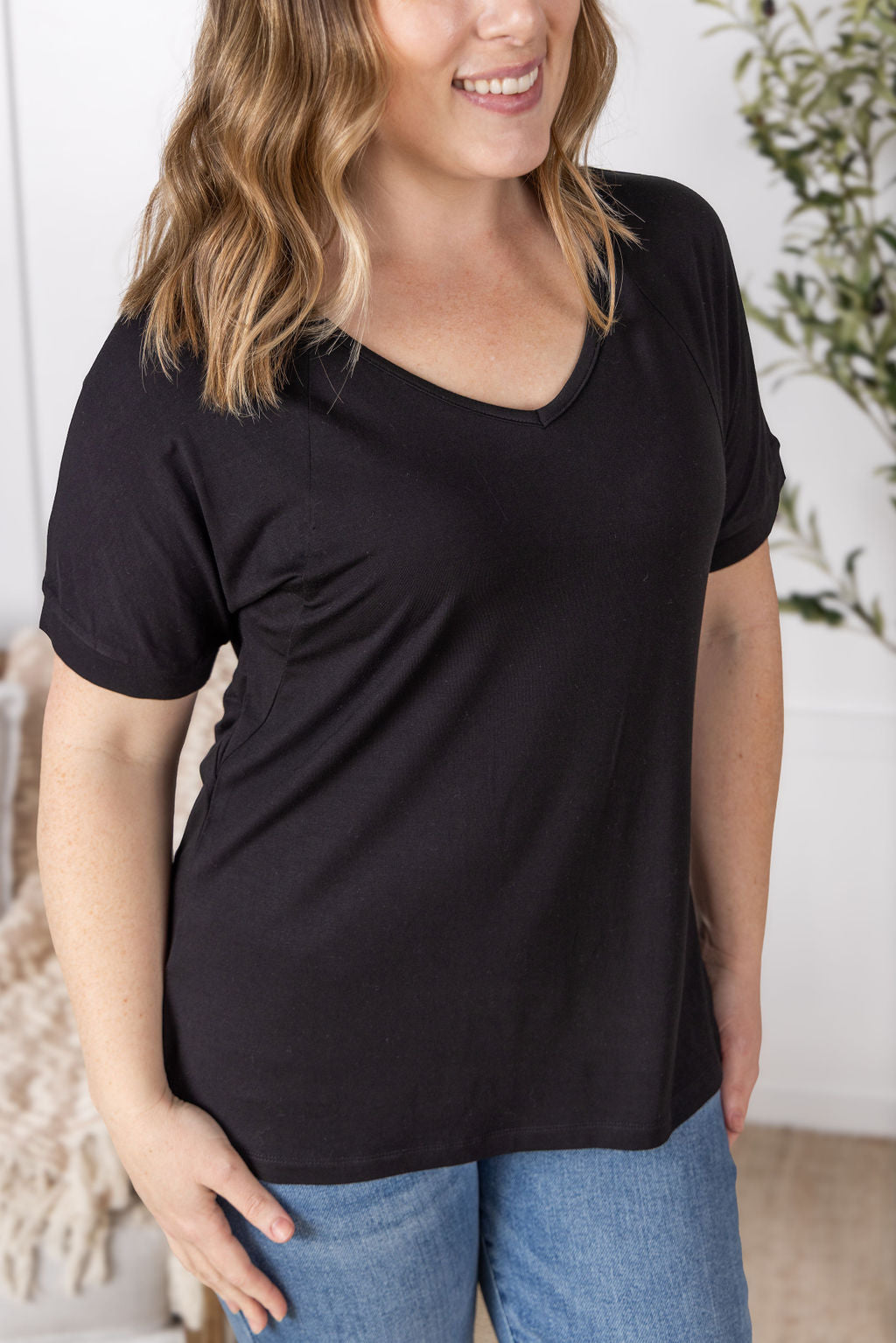 Bamboo V Neck Tee - Black FINAL SALE