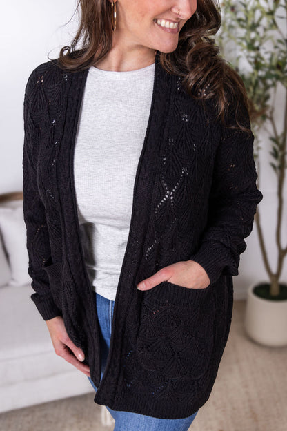 Open Knit Cardigan - Black