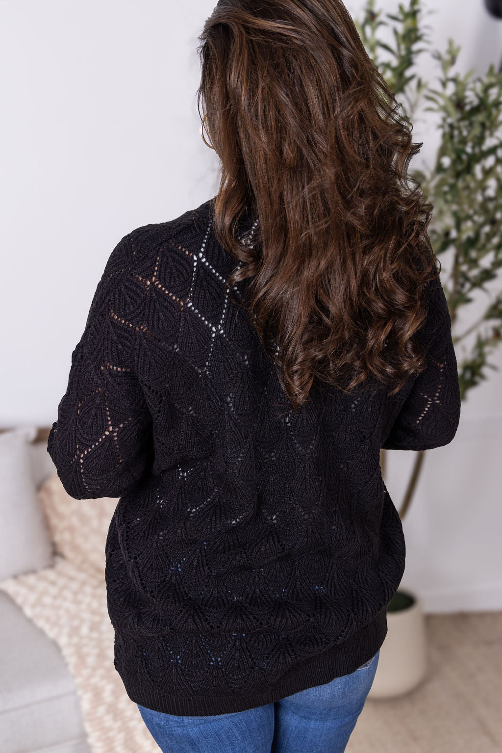 Open Knit Cardigan - Black