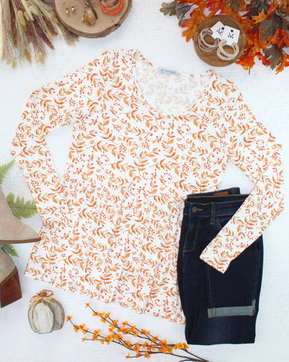 Long Sleeve Sarah Ruffle Top - Autumn Vines
