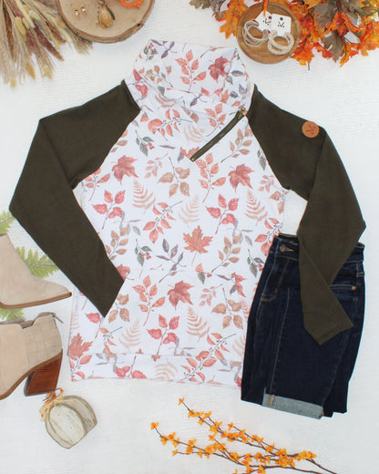 Classic Zoey ZipCowl Sweatshirt - Autumn Leaves and Olive