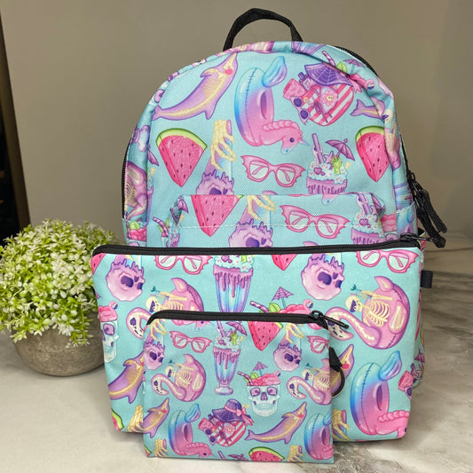 Mini Backpack, Pouch, & Mini Pouch Bundled Set - Skeleton Summer