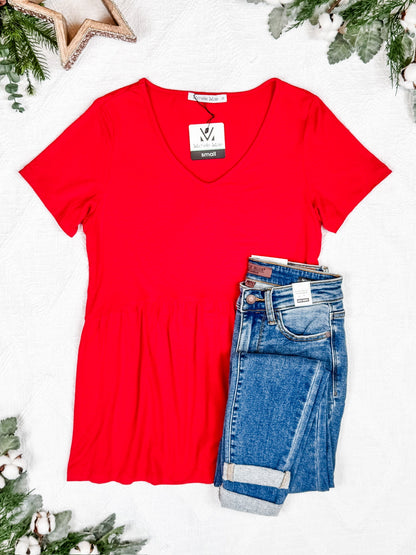 Sarah Ruffle Short Sleeve - Red