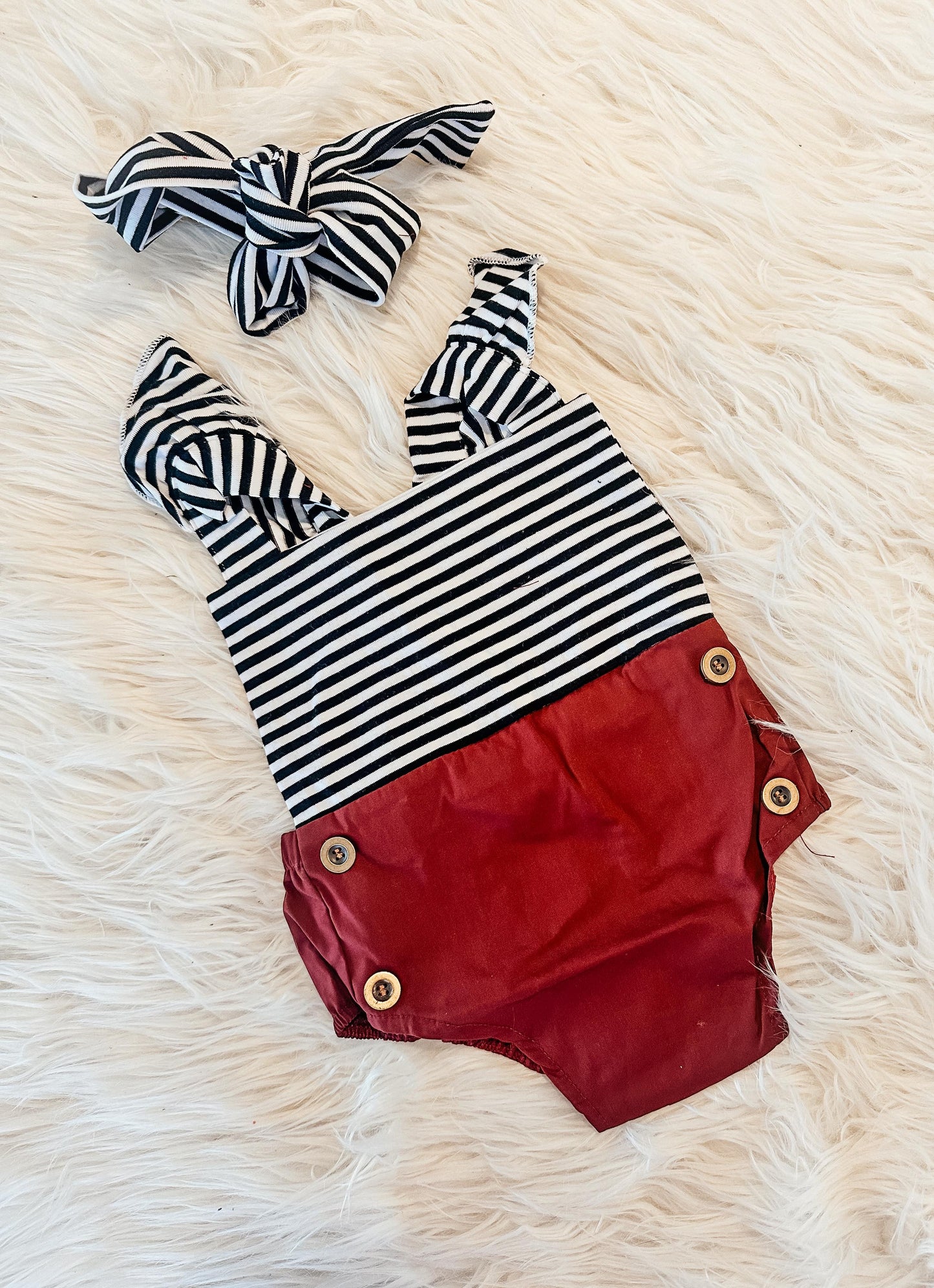 Wine Sailor Button Romper-READY TO SHIP NOW