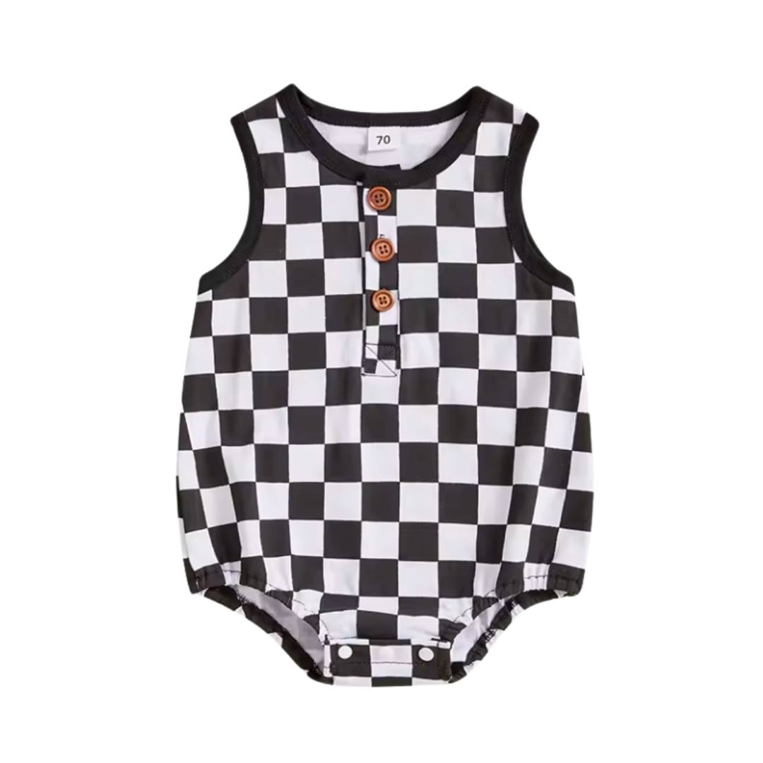 Black Chex Tank Romper READY TO SHIP