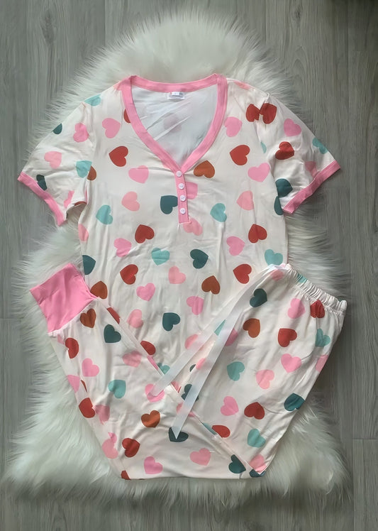 Short Sleeve Jogger PJ Set-#5-Colorful Heart