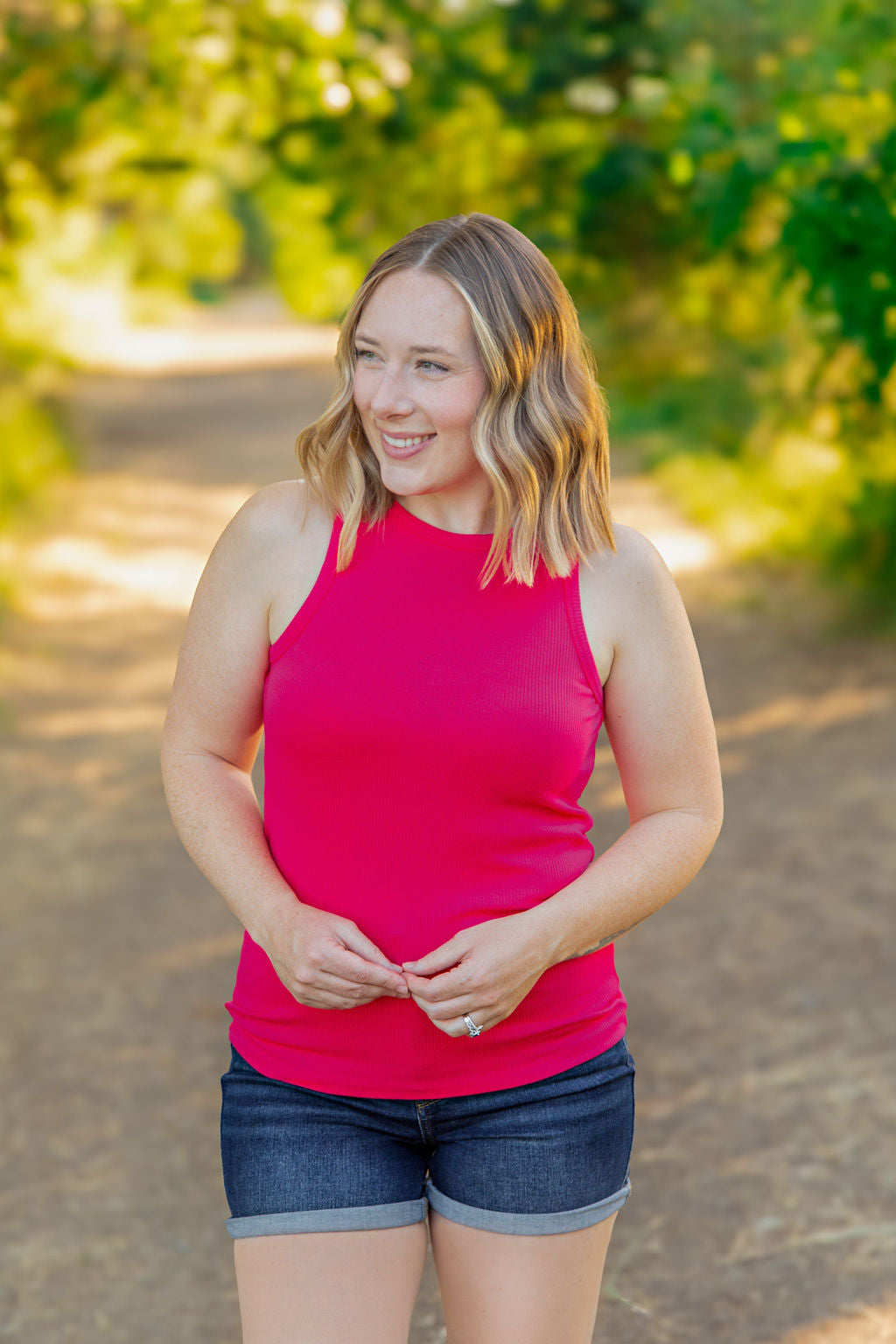 Tara Ribbed Tank - Hot Pink