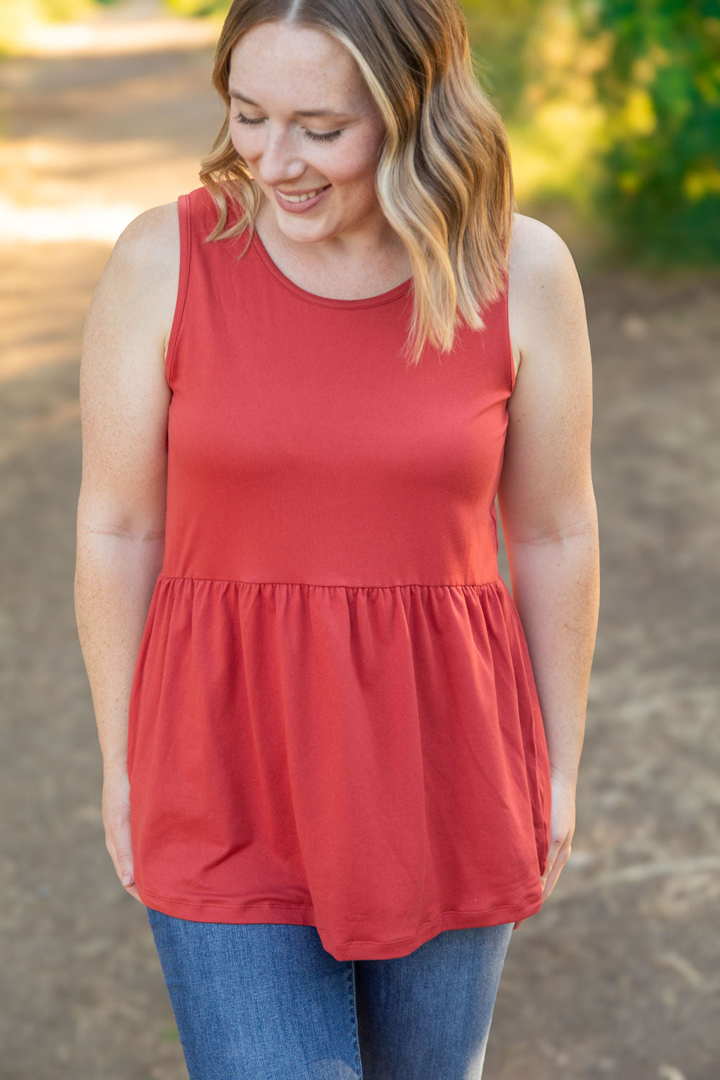 Renee Ruffle Tank - Brick