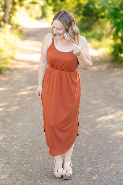 Reagan Ribbed Midi Dress - Rust