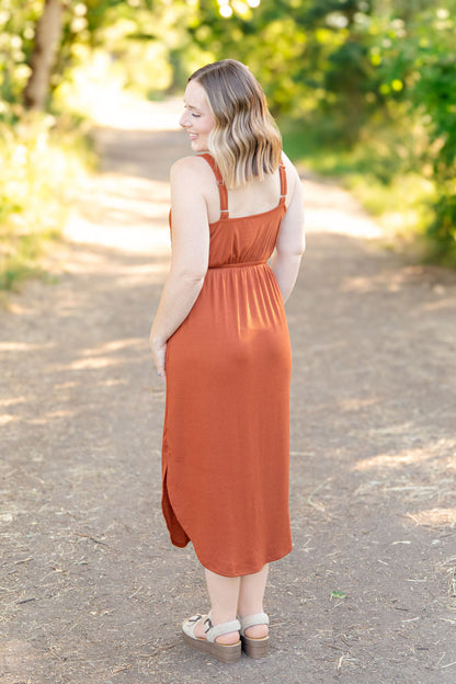 Reagan Ribbed Midi Dress - Rust