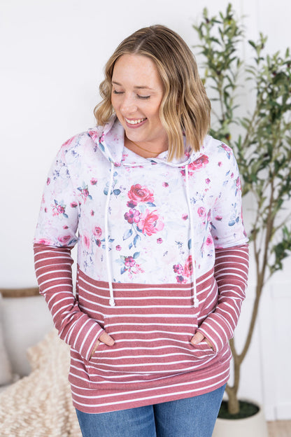 Hailey Pullover Hoodie - Pink Bloom and Stripes FINAL SALE