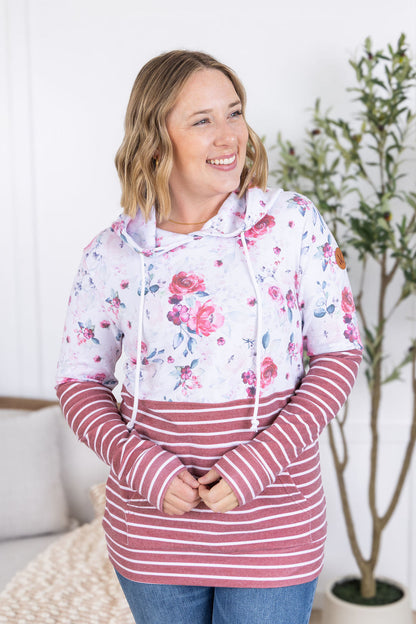 Hailey Pullover Hoodie - Pink Bloom and Stripes FINAL SALE