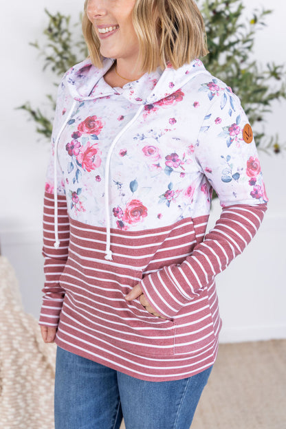 Hailey Pullover Hoodie - Pink Bloom and Stripes FINAL SALE