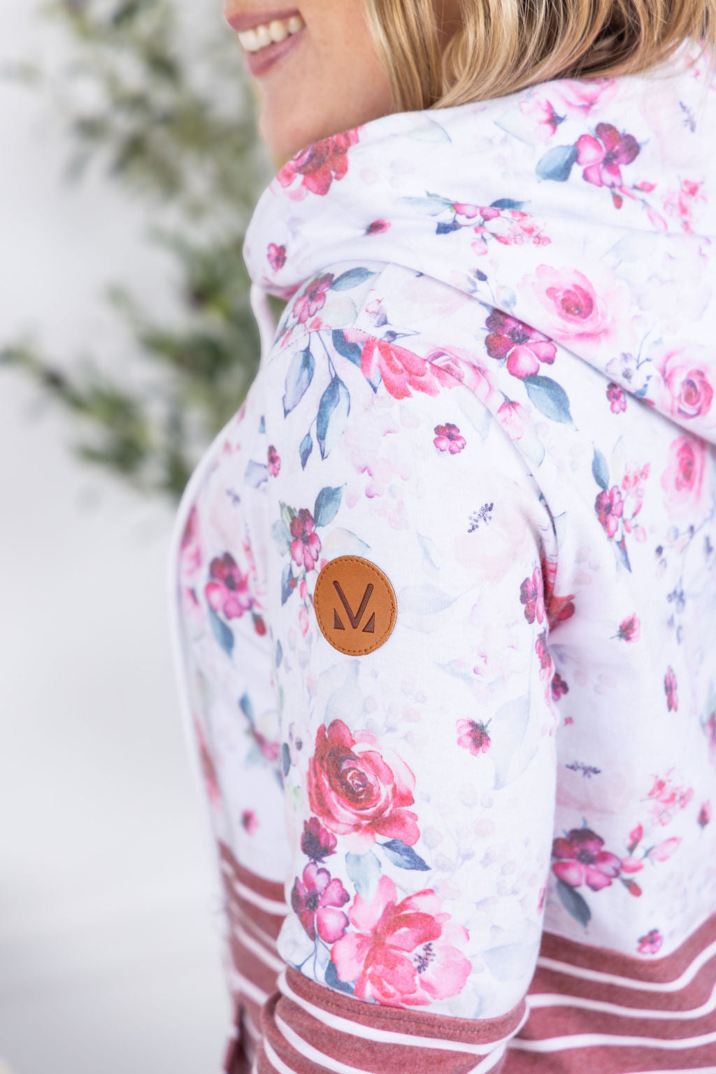 Hailey Pullover Hoodie - Pink Bloom and Stripes FINAL SALE