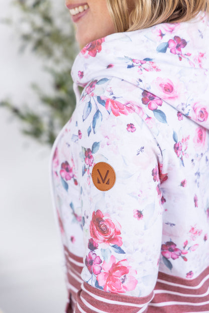 Hailey Pullover Hoodie - Pink Bloom and Stripes FINAL SALE