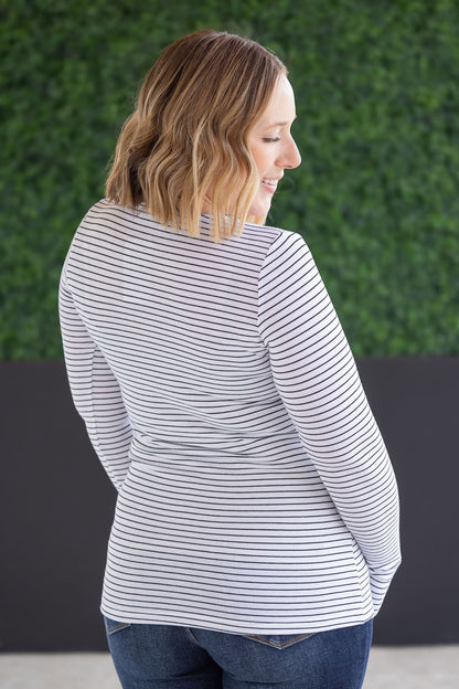 Striped Henley Long Sleeve - White FINAL SALE