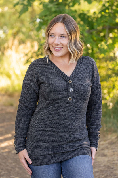 Brittney Button Sweater - Charcoal