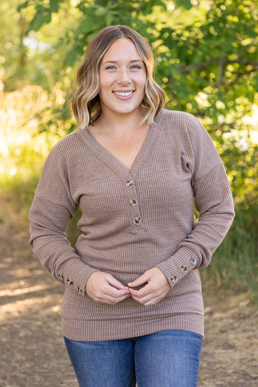 Brittney Button Sweater - Mocha