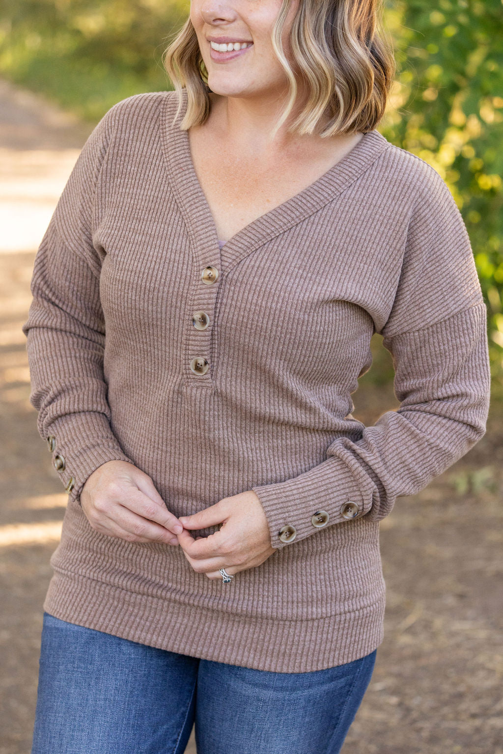 Brittney Button Sweater - Mocha