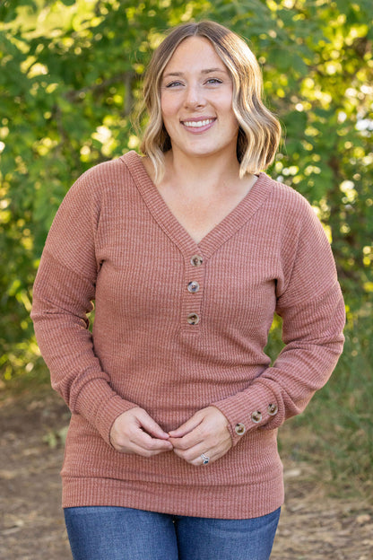 Brittney Button Sweater - Terra Cotta