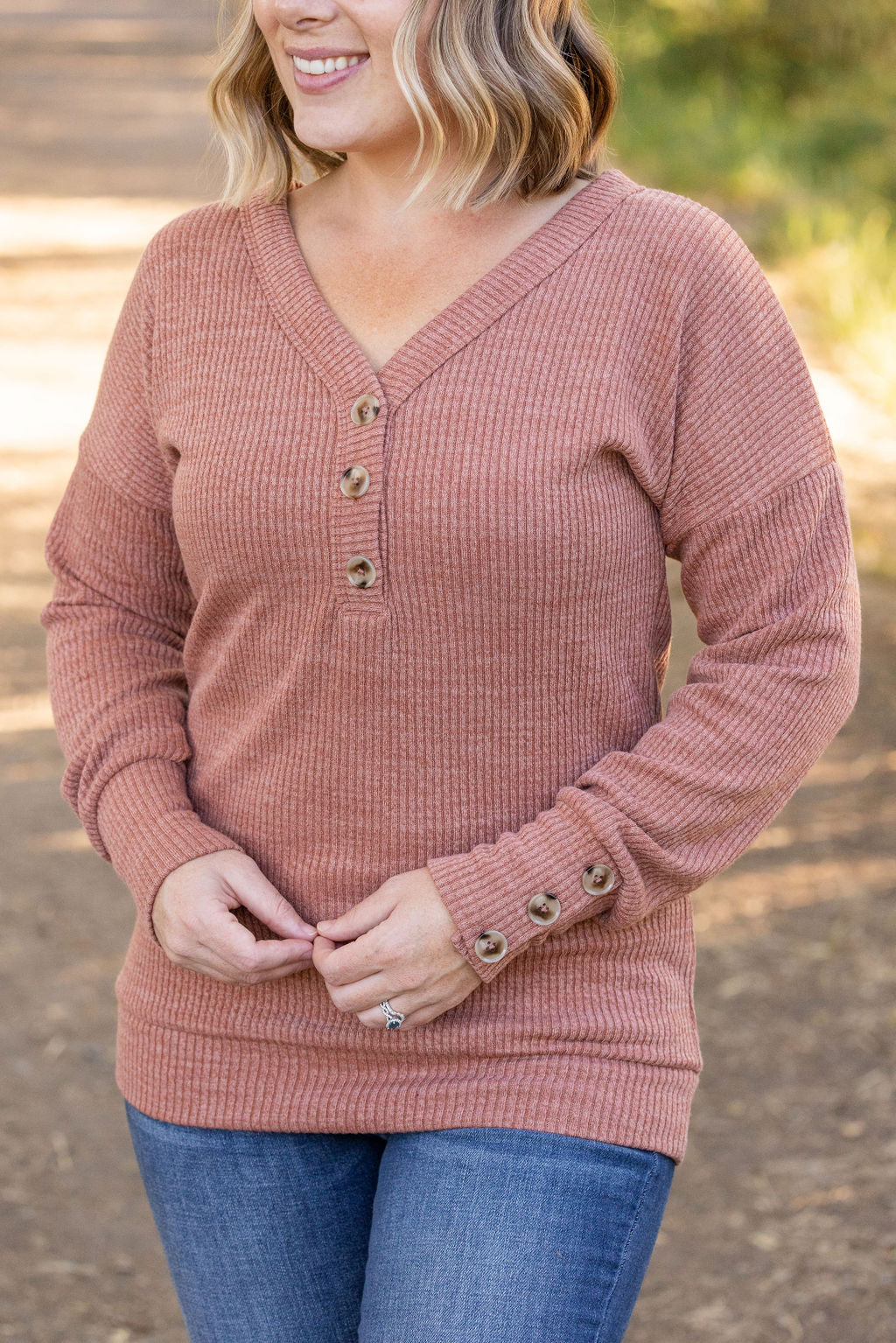 Brittney Button Sweater - Terra Cotta