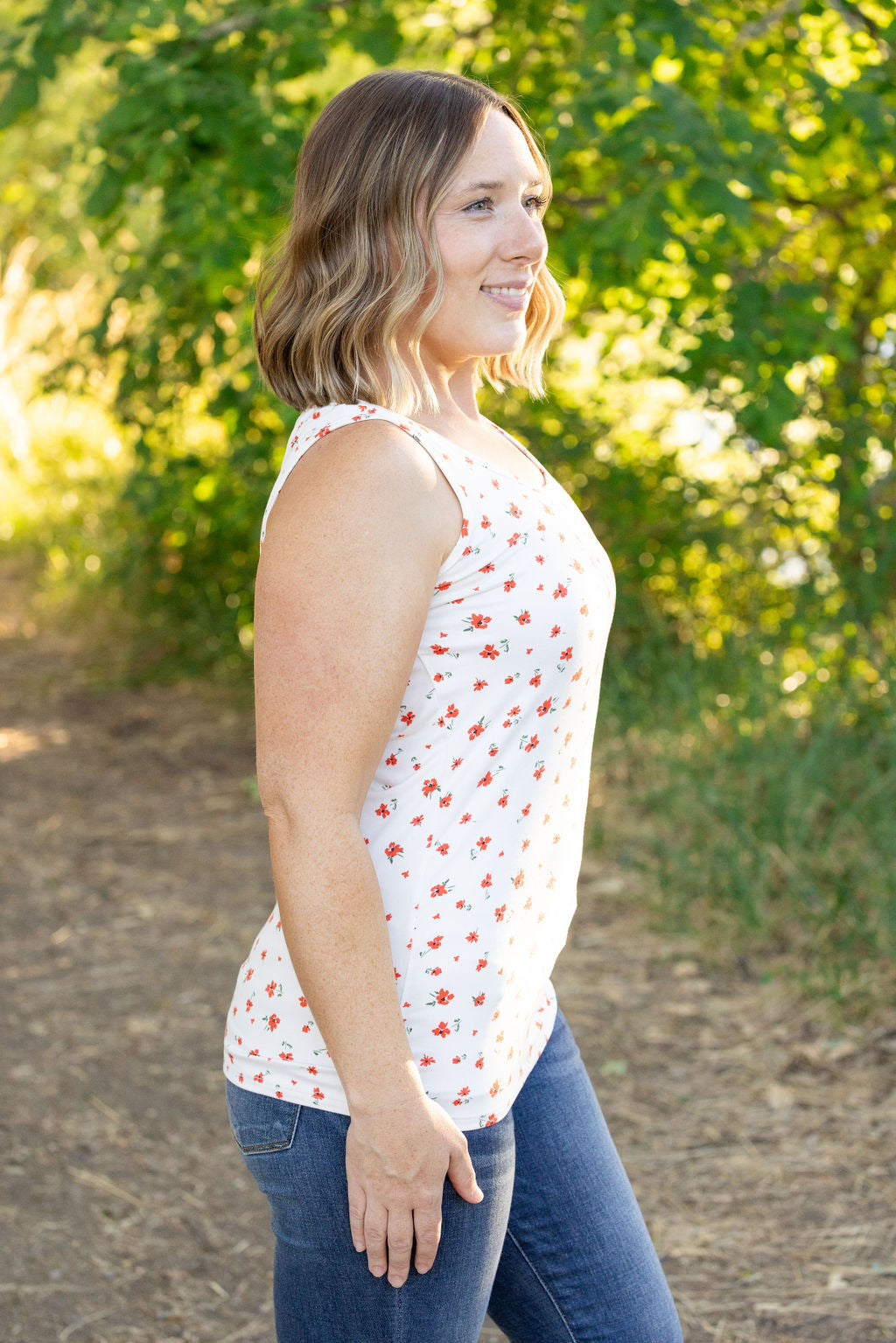 Luxe Crew Tank - Micro Ivory Floral