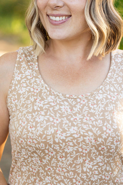 Luxe Crew Tank - Tan Floral