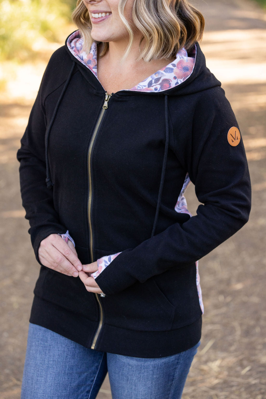 Classic Fullzip Hoodie - Black and Fall Floral