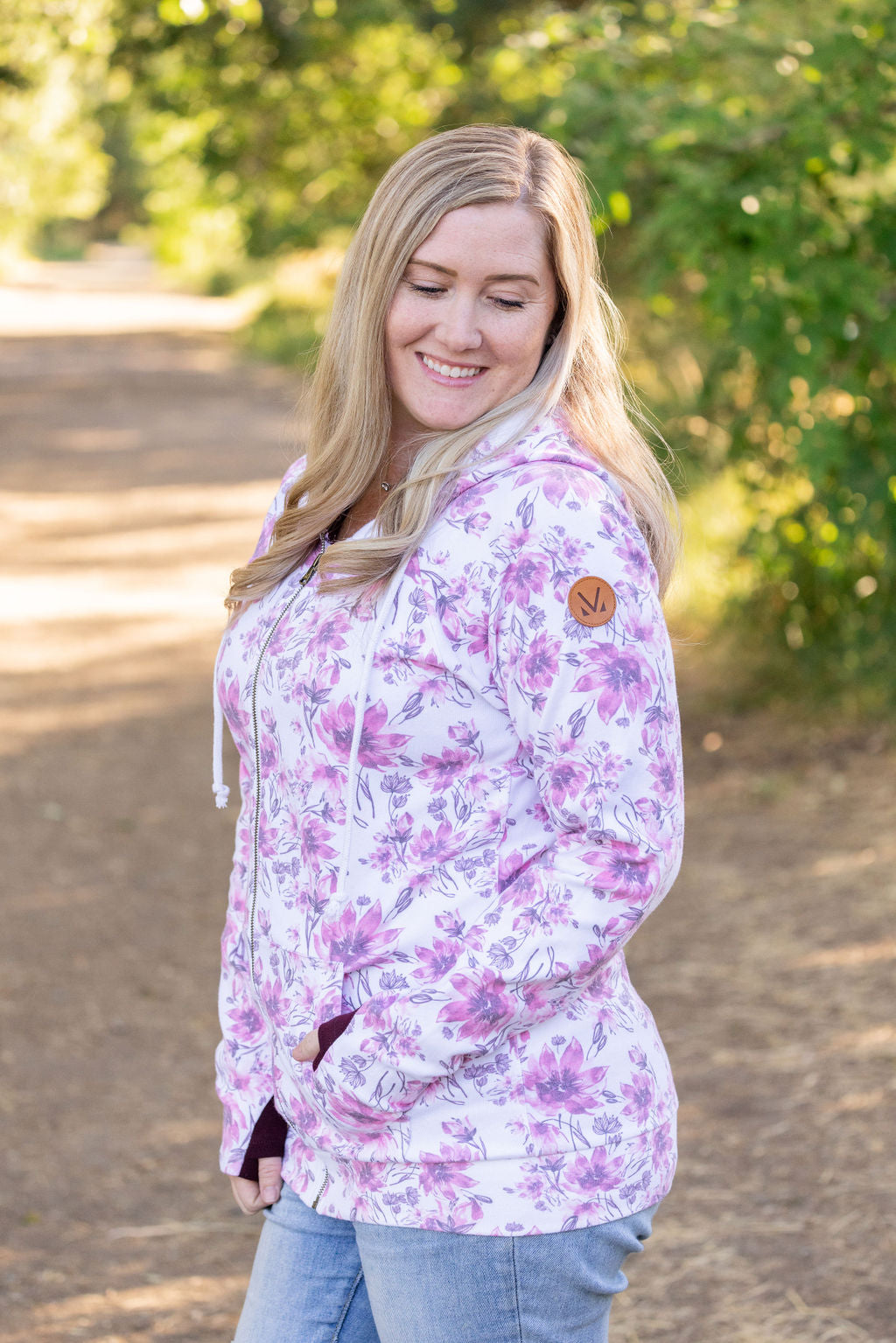 Classic Fullzip Hoodie - Pink Floral and Burgundy