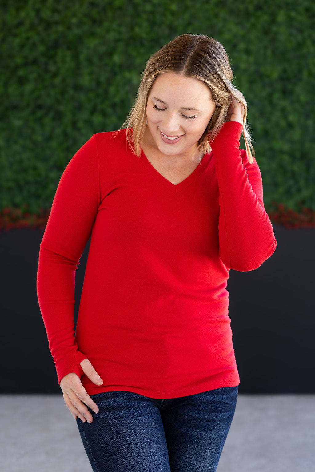 Leah Long Sleeve Top in Red-FINAL SALE