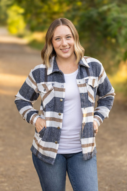 Norah Plaid Shacket - Navy and Tan