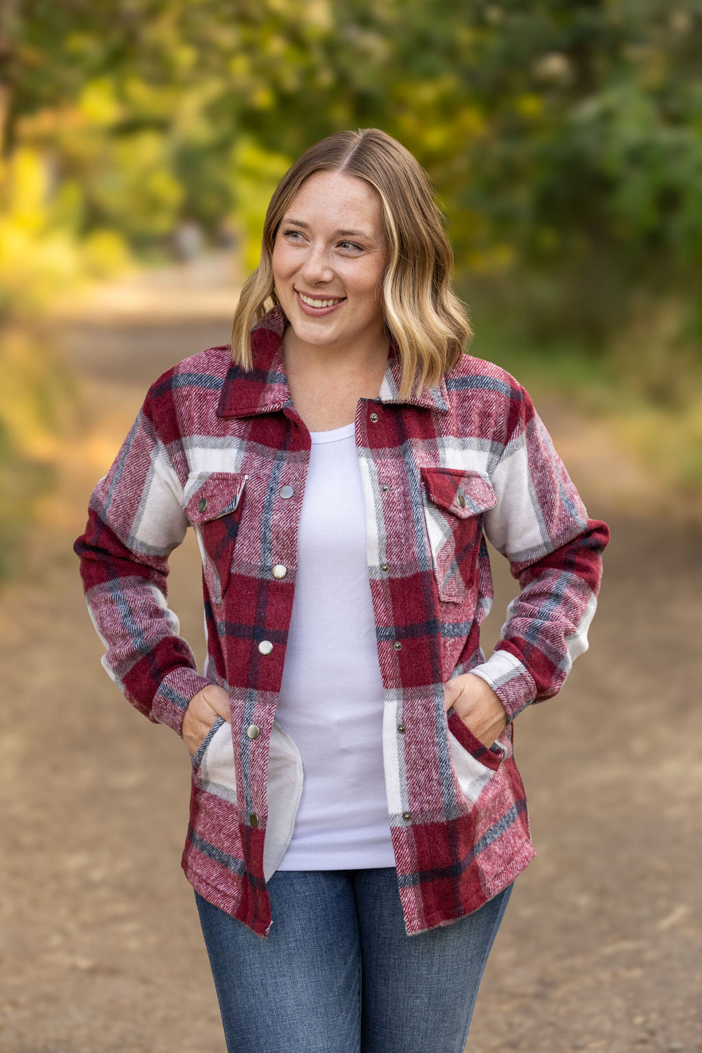 Norah Plaid Shacket - Merlot and Grey Mix