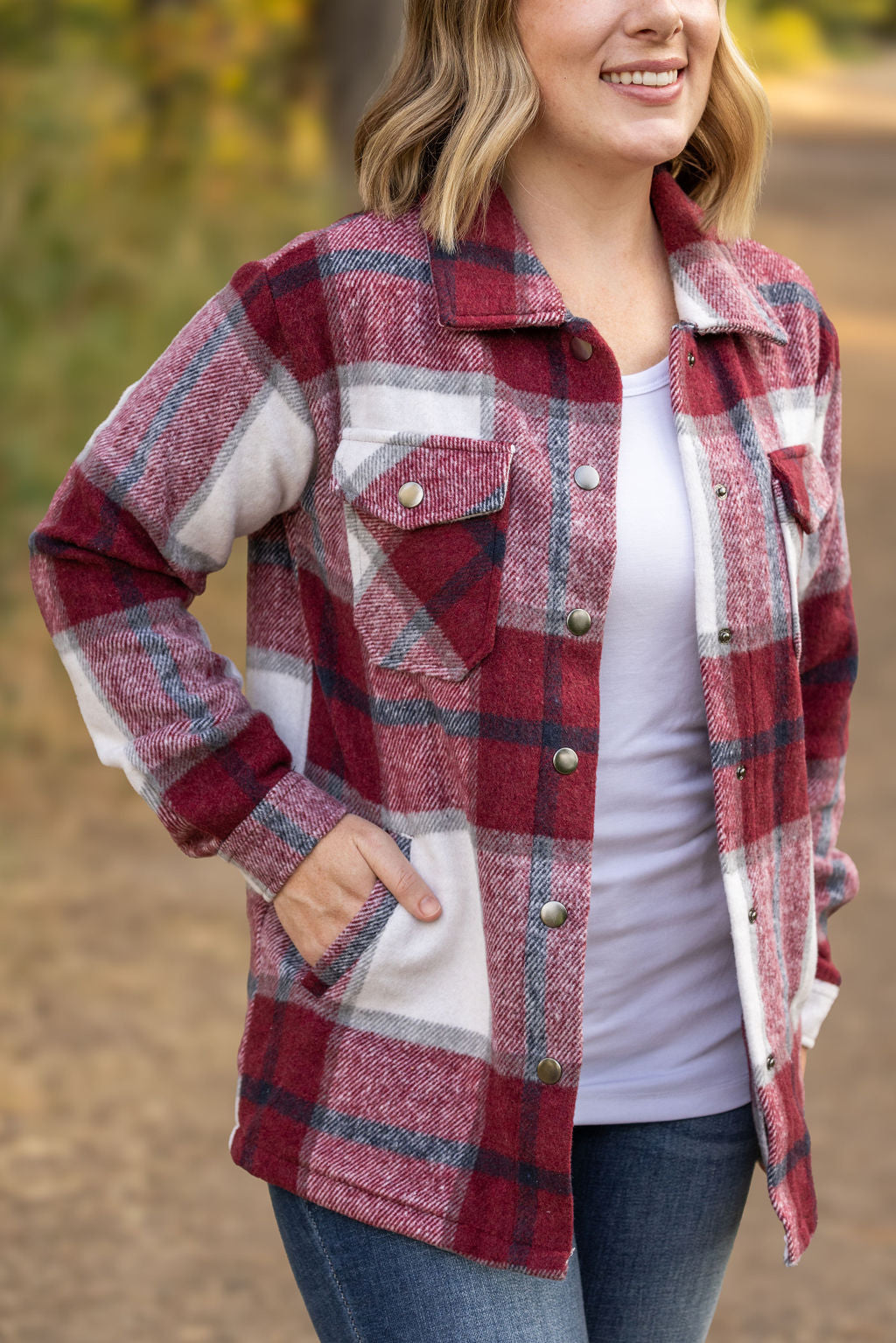 Norah Plaid Shacket - Merlot and Grey Mix