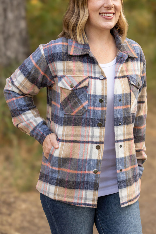 EN ROUTE Norah Plaid Shacket - Tan and Blue