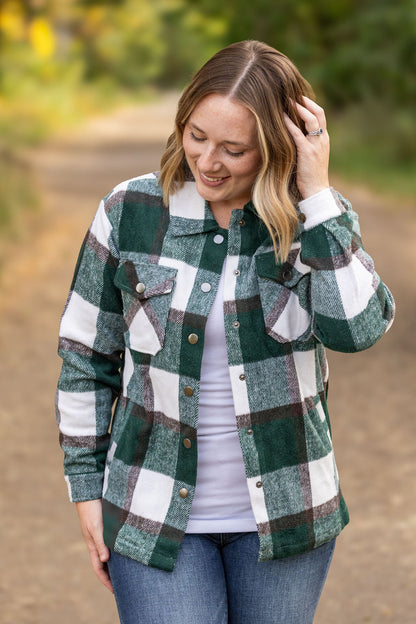 Norah Plaid Shacket - Evergreen and White