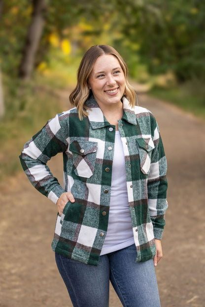 Norah Plaid Shacket - Evergreen and White